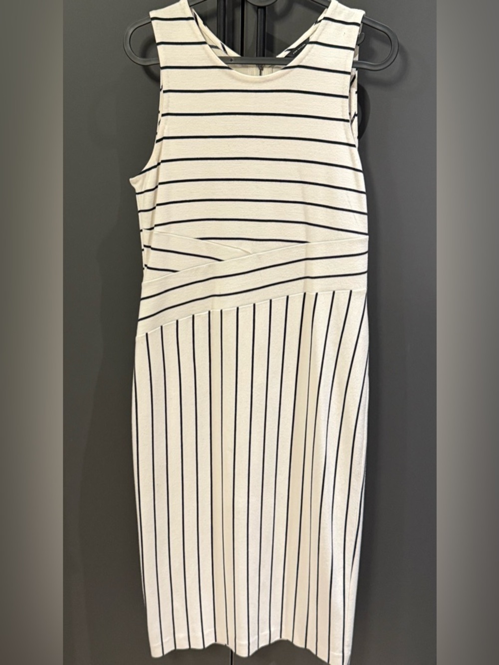 Ann Taylor White and Black Striped Midi Dress